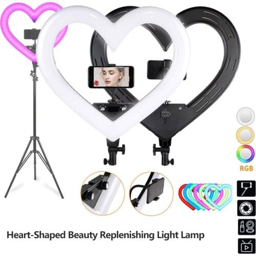 19In Heart-Shape RGB Multifunctional Multicolor Live Streaming Makeup Fill-In Light Foldable Bracket Included