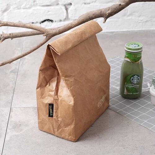 Reusable Durable Insulated Thermal Food Cooler Sack Storage Bags Brown Craft Paper Lunch Bag