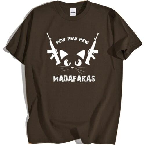 Pew Pew Madafakas Black Cat Print T Shirt Men Vintage O-Neck Loose Summer Tee Clothes Streetwear Harajuku Loose Menswear New