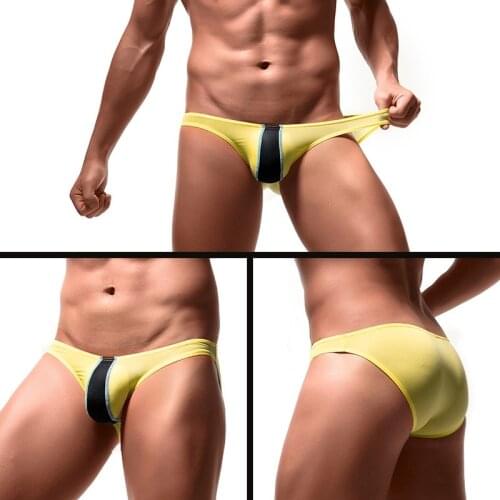 Sexy Low Waist Briefs Mens Mini Bikini Underwear Ice Silk Men Panty Bulge Pouch Briefs Gay Breathable Hombre Cueca Patchwork New