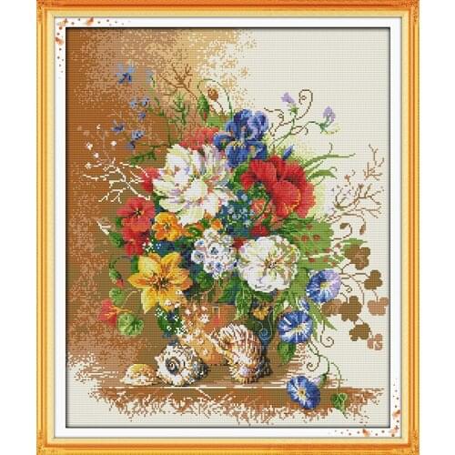 Colorful in flowers cross stitch kit flower 18ct 14ct 11ct count printed canvas stitching embroidery DIY handmade needlework