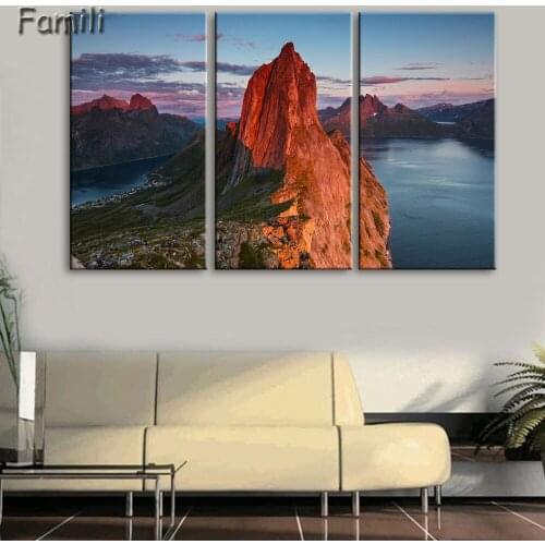 Wall Art Poster Modern Home Decor Living Room 3Panel Northern Lights Over Snow Mountain Norway Landscape Canvas Painting UnFrame