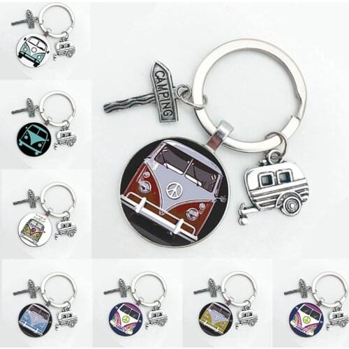 New Retro Hippie Peace Sign Van Bus Keychain Fashion MenS WomenS Wallet Bag Car Pendant Key Chain Ring Holder Jewelry Gift