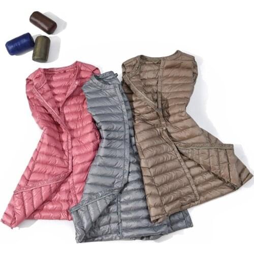 New Women Ultra Light Down Vest Casual Long Slim Waistcoat High Quality Winter Bottoming Vest M-4XL