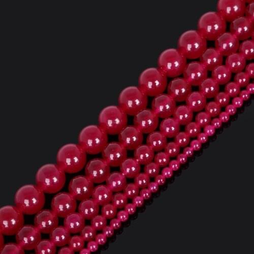 Wholesale Round Dyed Fuchsia Natural Stone Spacer Beads For Jewelry Making DIY Crystal Bracelet 4/6/8/10/12 mm Strand 15