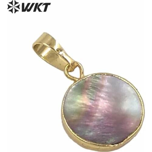 WT-P967 Newest black pearl pendant with gold color on trim, Genuine natural black color round pearl charm pendant