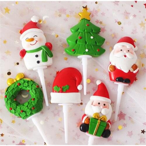 Resin Cake toppers Merry Christmas Decoration Santa Snowman Christmas Tree Elk Party Baking Cakecup Decorations Happy New Year