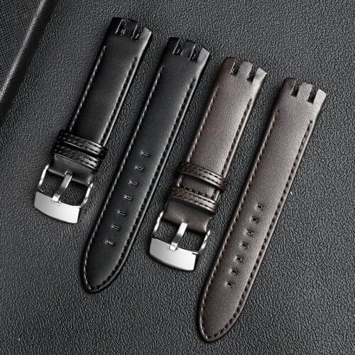 Watch Accessories 20mm Mens Leather watch strap for Swatch YTS401 402 409 713 YTB400 Womens Genuine Leather Sports Strap