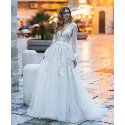 Romantic Boho A Line Wedding Dress 2021 Beach Appliques Tulle Beading Sashes Mariage Vestido De Noiva White Bridal Gowns