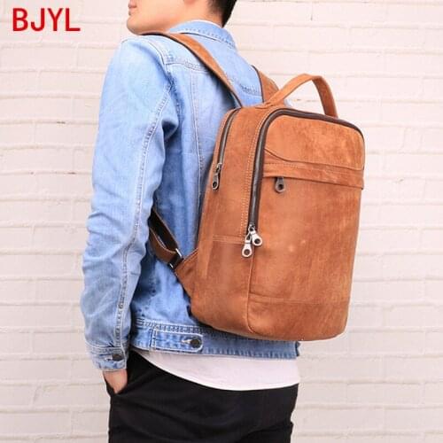 2020 New Genuine Leather Mens Backpack Outdoor Leisure Shoulder Bag Men Computer Bags Vintage Large Capacity Travel Cow Leather