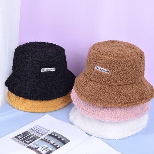 Stylish Lamb Faux Fur Bucket Hat Winter Warm Teddy Velvet Hats for Women Lady Thicken Bob Panama Outdoor Fisherman Hat Caps