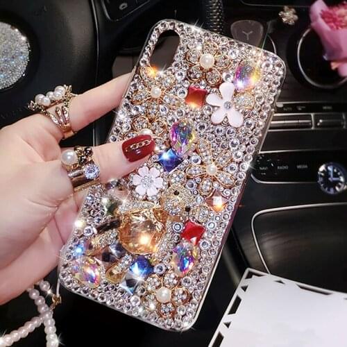 Rhinestone Case Bear Diamond Bling Cover coque for Samsung Galaxy A10E A20E J4 A2 Core J8 Pro A8 A9 Star A6 Plus J8 J6 J4 2018