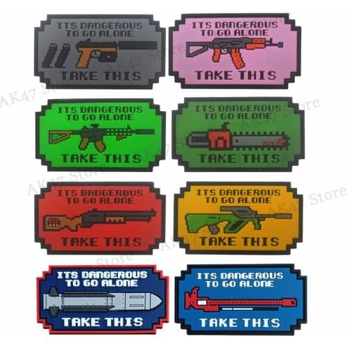 Retro Video Game Legend Zelda Dangerous Go Alone Take Gun Rifle Kalashnikov AK 47 AK47 Tactical Patch Badge Applique