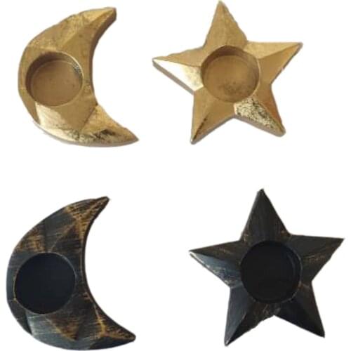 Vintage 4Pcs/set Resin Candle Holder Moon Star Room Decoration Candlestick Tray Cartoon Home Decoration Resin Crafts