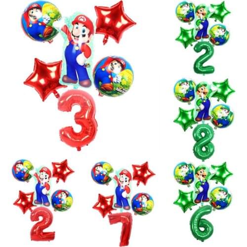 6Pcs/set Super Mario Balloon Mario Luigi Bros Figures Toy Number Balloons Party Birthday Decoration Kids Toys New Years Gift