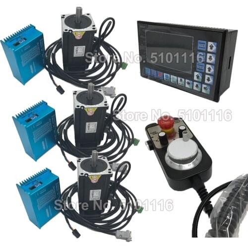 XYZ Axis 12Nm Nema34 86MM Hybird Closed Loop Stepper Motor Driver Easy Servo + 3 Axis Offline Controller G PLC + MPG Kit for CNC