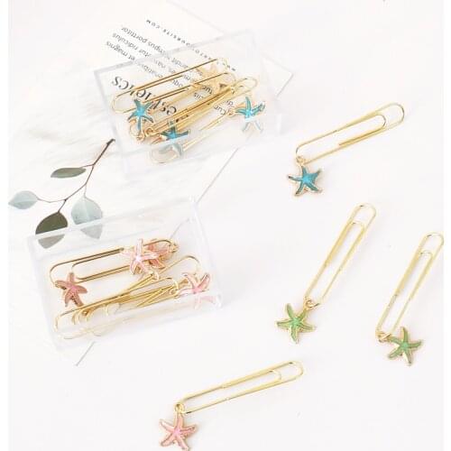 TUTU 5Pcs/box Beautiful starfish Bookmark Planner Paper Clip Metal Material Bookmarks for Book Stationery School Office H0336