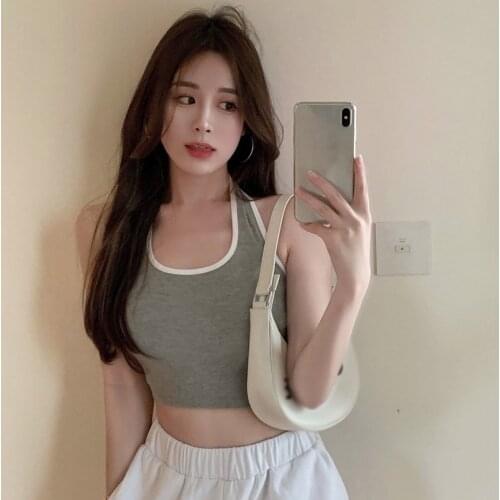 Women Summer Halter Neck Vest Suspender Inner And Outer Wear Base Slimming Top Fashion Patchwork Tops