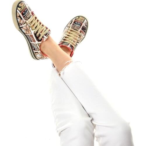 Digital Baskılı Renkli Desen Kadın Sneakers Ayakkabı