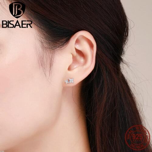 BISAER 925 Sterling Silver Dazzling Star Stud Earrings Fashion Clear CZ Star Earrings for Women Jewelry Brincos Bijoux ECE432