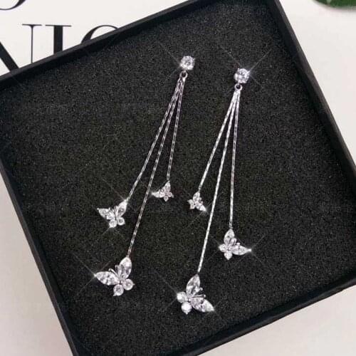 Vintage Gold Color Bar Long Tassel Drop Earrings for Women Crystal Butterfly Geometric Korean Earring Fashion Jewelry 2020 New