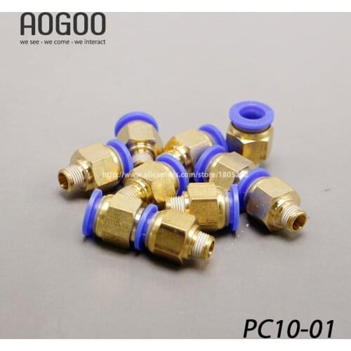 10Pcs/lot PC10-01 Tube 10mm Thread Straight Throught 1/8" Pneumatic Pipe Fitting tube connector