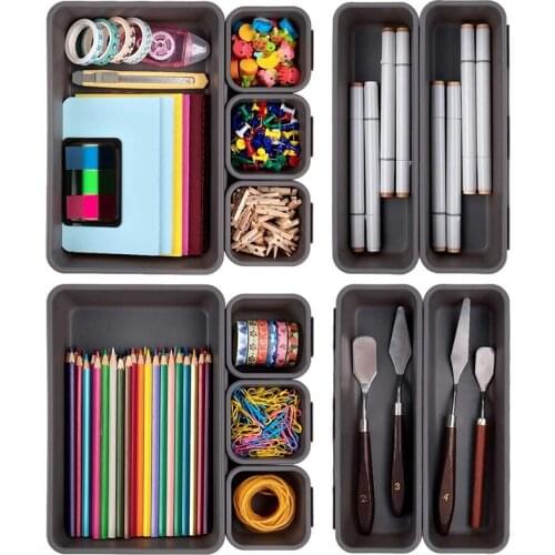 12 Pack Desk Drawer Organizer Tray Dividers Plastic Storage Bins Container for Kitchen Bathroom Office Bedroom Makeup