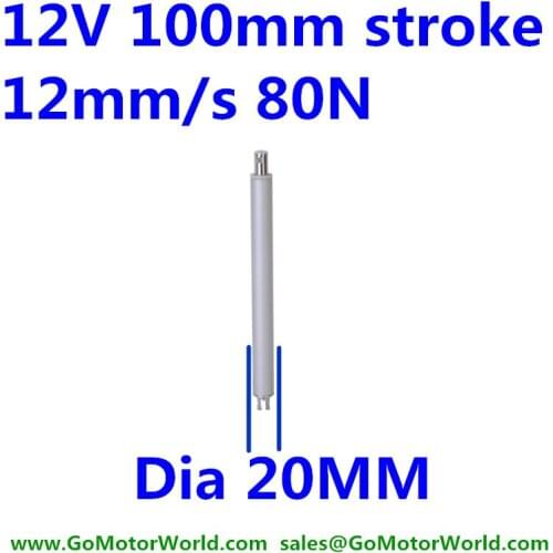12V 12mm/s speed 100mm stroke 80N load DC tubular linear motor in line linear actuator LA14 type