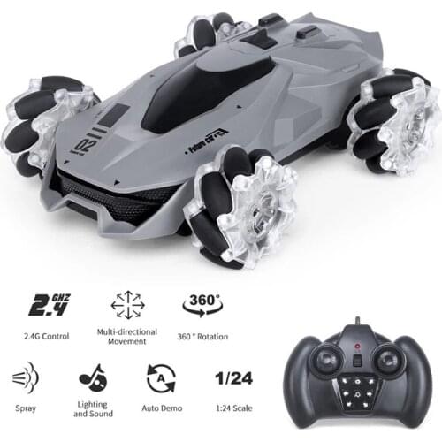 2.4G RC Spray Drift Stunt Car 360 degree Rotation Off-Road Twisting with Light One Key Demo Deformation Music Sound Effect Toys