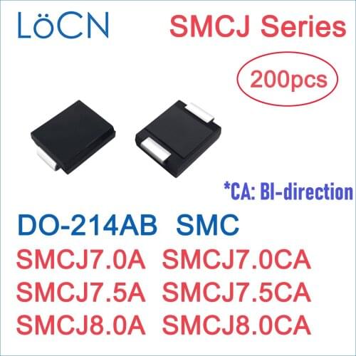200PCS TVS DIODE SMC SMCJ SMCJ7.0A SMCJ7.0CA SMCJ7.5A SMCJ7.5CA SMCJ8.0A SMCJ8.0CA DO214AB DO-214AB 7V 7.5V 8V High Quality