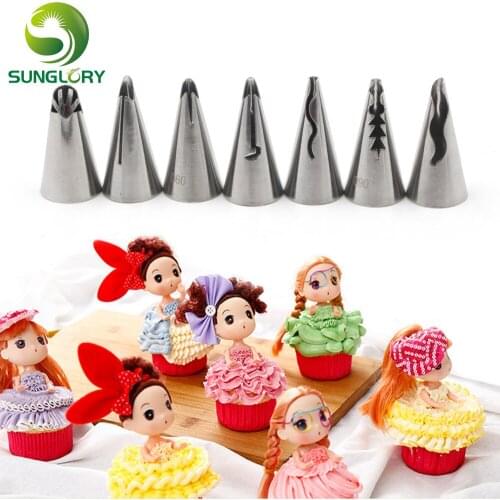 Wedding Decoration Icing Tips 7PCS Stainless Steel Bobbi Skirt Nozzles Russian Nozzles Cake Decorating Pastry Piping Tips Set