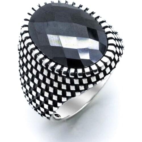 925 sterling Silver Black Zircon Stone Mens Ring