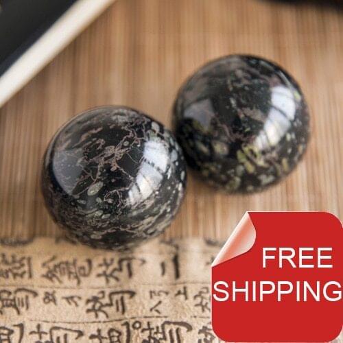Baoding marbel balls,solid 45mm stone,natural texture and color, limited editions. Health balls for gift.Wood box.Free shipping