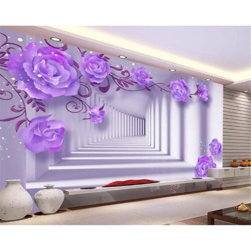 Beibehang HD Fresco 3D Purple East Elegant Rose Background Wall papel de parede para quarto photo wallpaper papier peint behang
