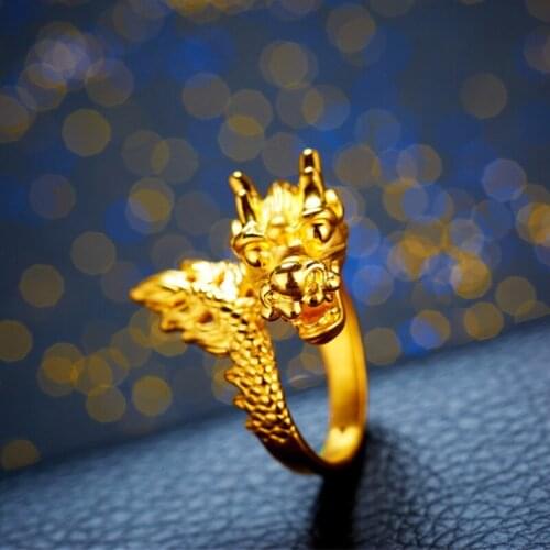 Noble Jewelry Yellow Gold Filled Biker Mens Womens Ring Cool Legendary Dragon Open Ring