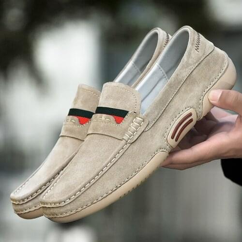 Brand 2021 New Mens Suede Loafers Fashion Casual Soft Leather Shoes Moccasins Breathable Non-Slip Driving Shoes Big Size Hot