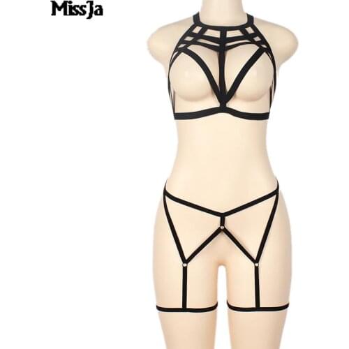 Body Harness Lingerie Belt Crop Tops Cage Harness Bra Black Sexy Elastic Adjust Strappy Bra Dance Rave Wear For Women