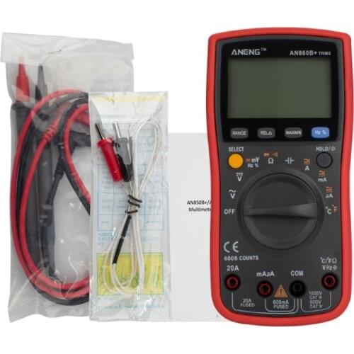 Digital Multimeter TRMS 6000 Counts Backlight AC/DC Current Voltage Resistance Frequency Temperature Tester AN860B+ with Test