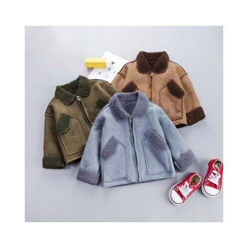 Autumn and winter models explosions boys and girls baby plus velvet thick coat baby plus velvet comfort warm cotton shirt
