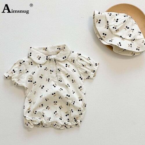 Children Toddler Rompers Kids Clothing 2021 Summer Casual Flower Print Playsuits Baby Girls Sweet Cute Bodysuits with Hat