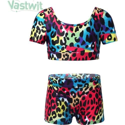 Kid Girl Mermaid Costume U Neck Short Sleeve Tanks Crop Tops Shorts Summer Clothes Sets Ballet Dance Gym Workout Yoga Sport Suit