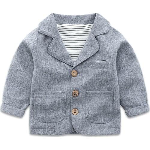 Baby Grey Suit Coat Spring and Autumn Little Boys Clothes Jacket Long Sleeve Fashion Outerwear For Newborn Babies Aged 0-3Y P176