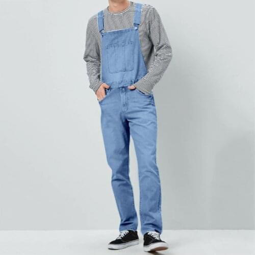 Mens Denim Bib Pants Washed Full Length Jeans Jumpsuits Hip Hop Straight Jean Overalls For Men Streetwear Male Jumpsuit