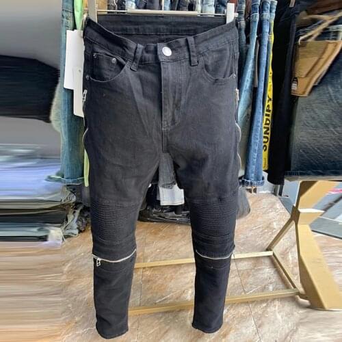 Spring Fashion Mens Slim Jeans Korean Ins Black Straight Leg Pants Ripped Tights Motorcycle Pants Jeans Homme Marque De Luxe