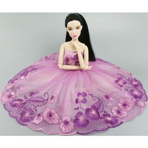 Purple Floral Ballet Dress For Barbie Doll Outfits 1/6 Doll Accessories Cute Dancing Costume 3-layer Skirt Clothes Kids Toy
