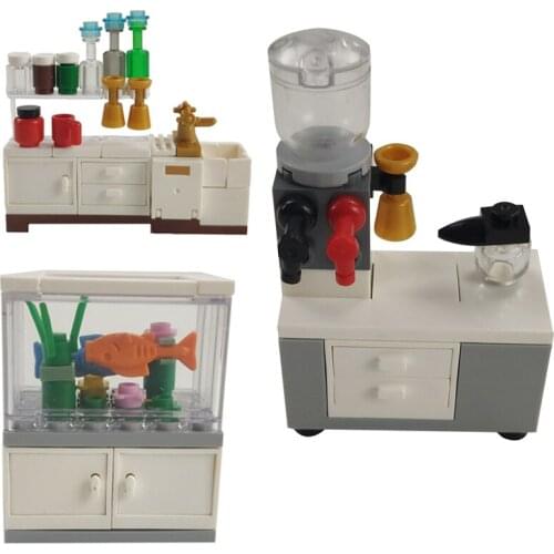 City Educational Toys For Children Drinking Fountain Fish Tank Furniture Building Blocks Model Cities