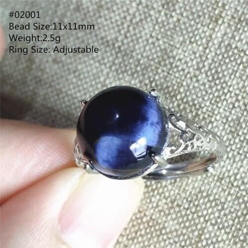 Genuine Natural Blue Pietersite Gemstone Chatoyant Adjustable Size Ring 11x11mm Round Namibia 925 Silver Crystal Women AAAAA