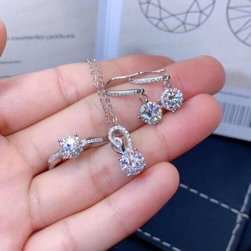 Mossan Diamond Ring Necklace Earrings Set S925 Silver Fine Fashion Charming Wedding Jewelry For Women Free Shipping