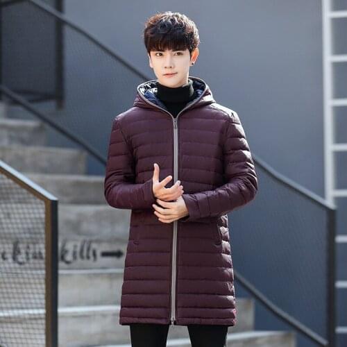 Hot-Selling New Korean Fashion Fashion Casual Mid-Length Ultra-Light Mens Duck Down Autumn Winter Down Jacket Hooded Pure Colo