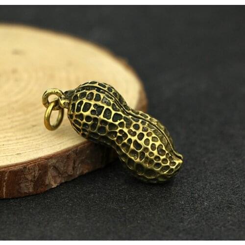 Chinese Style Brass Peanut Figurines Plant Miniatures For Car KeyChain Pendant Copper Jewelry Key Accessories Gift Ornaments